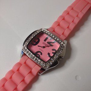 Pink Geneva Watch With Rubber Band